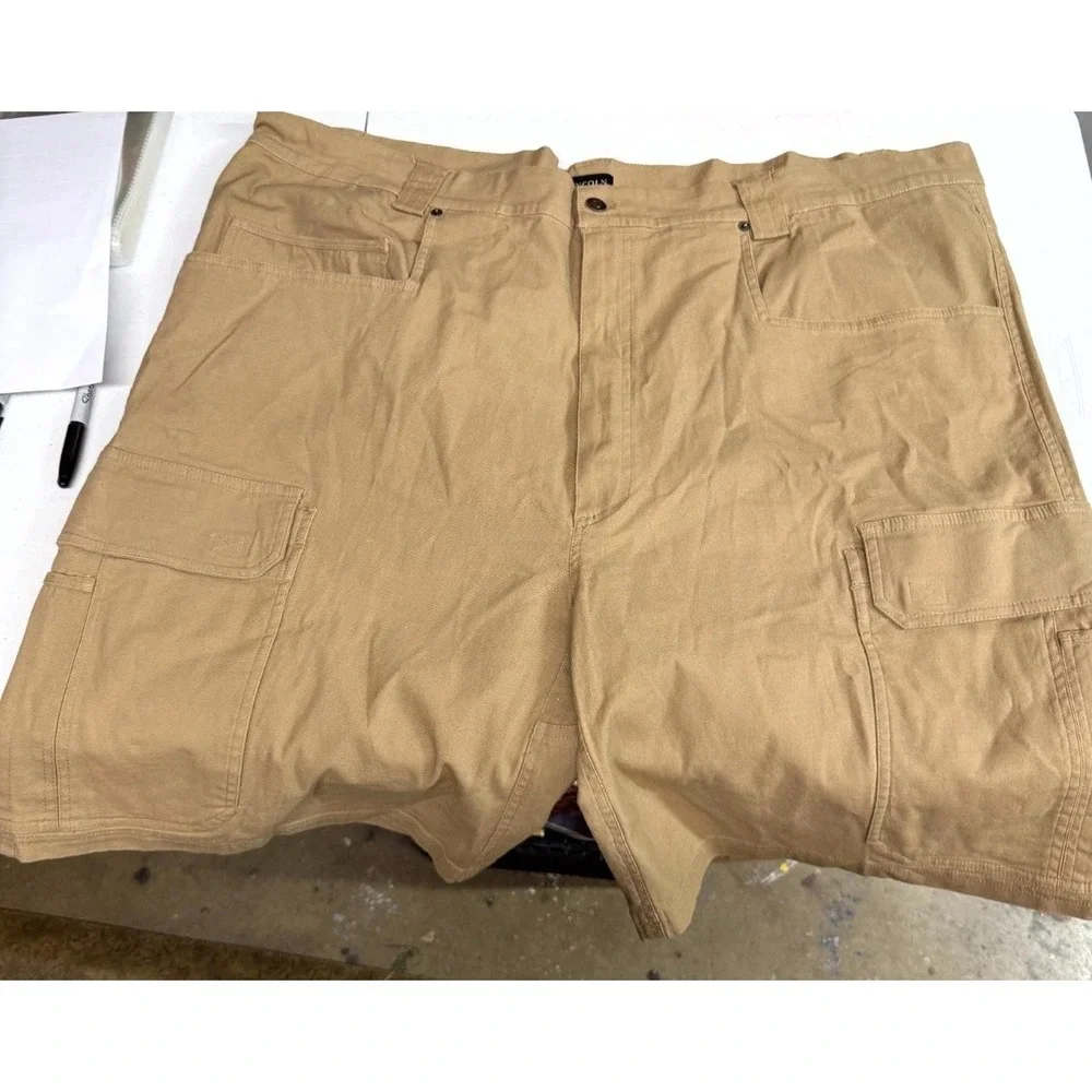 Lincoln Outfitters Cargo Shorts Mens 48 Khaki Stretch Cotton Utility Pockets